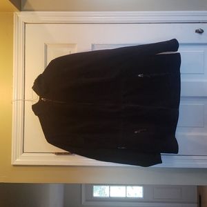 LLBEAN long black fleece jacket, hood, full zipper, zipper pockets XL
